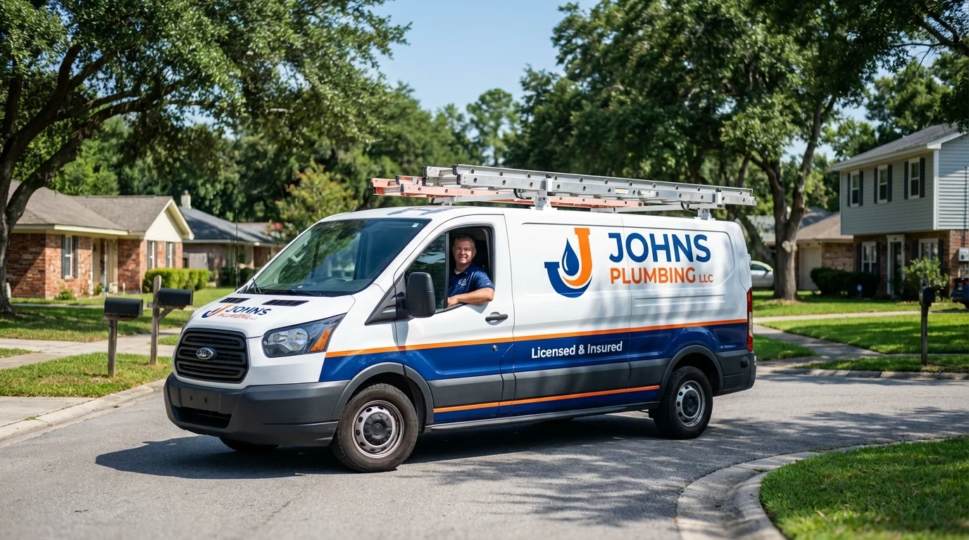 Johns Plumbing LLC service van in Sherwood, OH