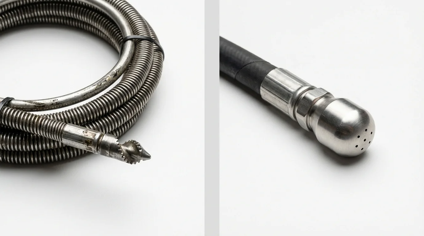 Drain snake cable and hydro jetting nozzle used for drain cleaning in Sherwood, OH