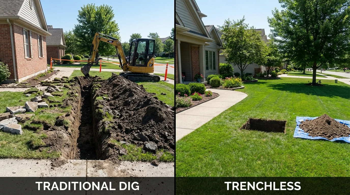 Trenchless sewer repair with minimal yard damage versus traditional excavation in Sherwood, OH